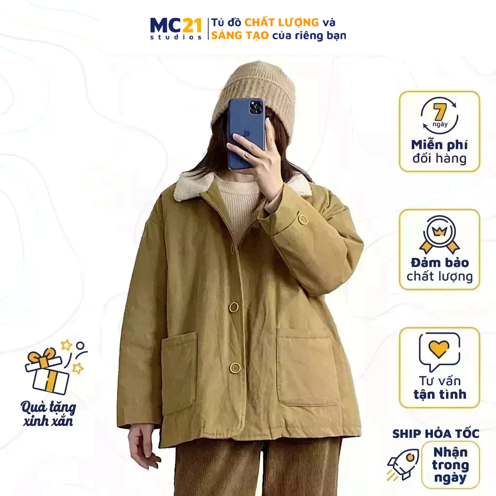 Áo khoác kaki MC21.STUDIOS chần bông jacket form rộng Unisex nam nữ phong cách Streetwear Ulzzang Hàn Quốc A3421