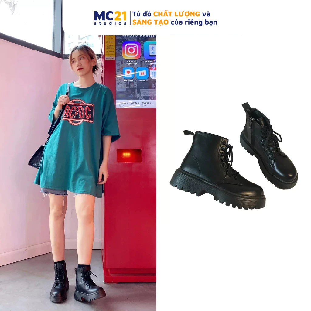 Giày boost nữ cổ cao MINION CLOTHING đế 4cm kéo khoá bên hông Ulzzang Streetwear Hàn Quốc chất da PU đi êm chân G2401