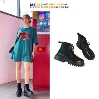 Giày boost nữ cổ cao MC21.STUDIOS đế 4cm kéo khoá bên hông Ulzzang Streetwear Hàn Quốc chất da PU đi êm chân G2401