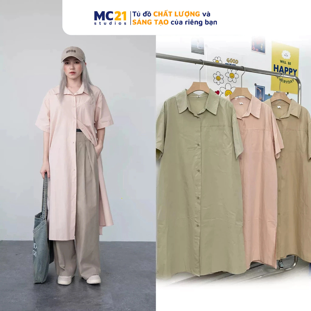 Váy suông MC21.STUDIOS sơ mi dáng dài bigsize Ulzzang Streetwear Hàn Quốc chất vải kaki xịn mềm mát V3607