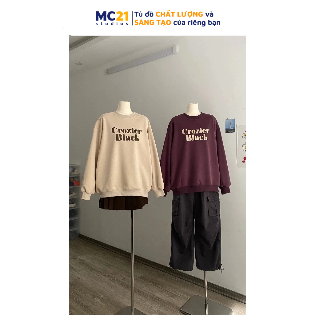 Áo nỉ nam nữ MC21.STUDIOS oversize Unisex form rộng sweater Ulzzang Streetwear Hàn Quốc lót bông dày cao cấp A3809