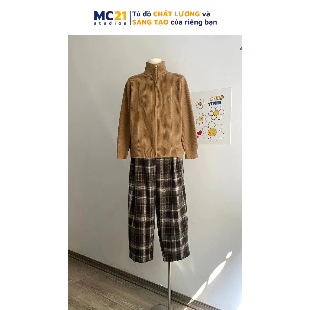 Quần baggy dạ kẻ caro MC21.STUDIOS dáng suông ống rộng bom bigsize lưng cạp cao Ulzzang pants Streetwear Hàn Quốc Q3804