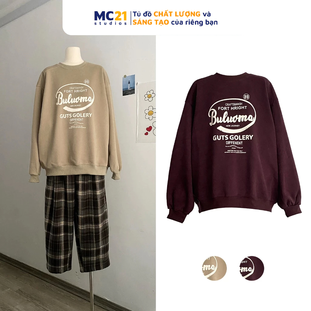 Áo nỉ nam nữ MC21.STUDIOS oversize Unisex form rộng sweater Ulzzang Streetwear Hàn Quốc lót bông dày cao cấp A3821
