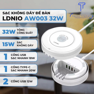 LDNIO AW003 Bộ Sạc Không Dây Máy Tính Để Bàn 32W, Bộ Sạc Điện Thoại Không Dây 15W, Bộ Sạc Không Dây 3 Trong 1