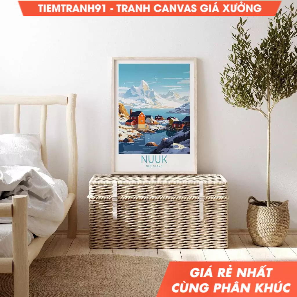 Tranh treo tường, Nuuk Greenland Travel Poster Wall Art, Home Decor, tặng kèm đinh treo, in theo yêu