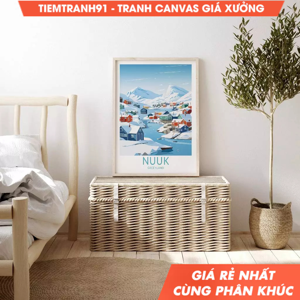 Tranh treo tường, Nuuk Greenland Travel Poster Wall Art, Home Decor, tặng kèm đinh treo, in theo yêu