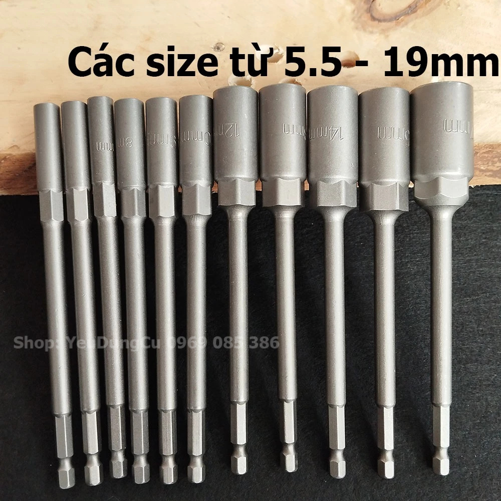 Khẩu Chụp Bulong Sâu Lòng Dài 150mm lắp nhanh cho máy Khoan Bắn Vít Chân Lục Giác Các Cỡ 5.5 - 19mm