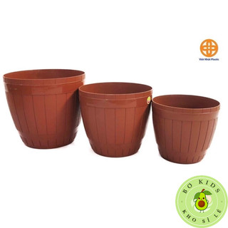 Chậu nhựa trồng cây, trồng hoa nhựa Việt Nhật 3 kích thước chậu tròn không vành