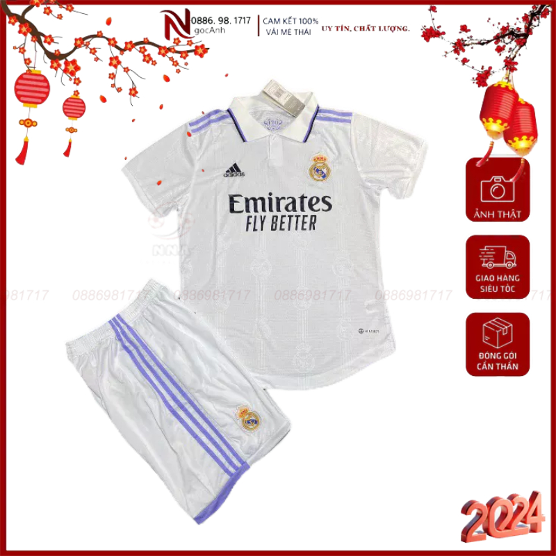 Bộ quần áo đá banh CLB Real Marid màu trắng mẫu 2022/23_ Hàng cao cấp Thailand