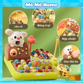 Đồ chơi nông trại vui vẻ 4in1 tích hợp câu cá, nông trại, đập chuột, cho thỏ ăn có cảm ứng nhạc đèn mô mô home