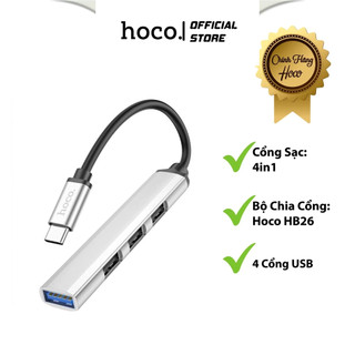 Bộ hub chuyển cổng hoco hb26 4in1 type c sang 4 cổng usb , dùng cho pc - laptop- macbook, bh 12 tháng