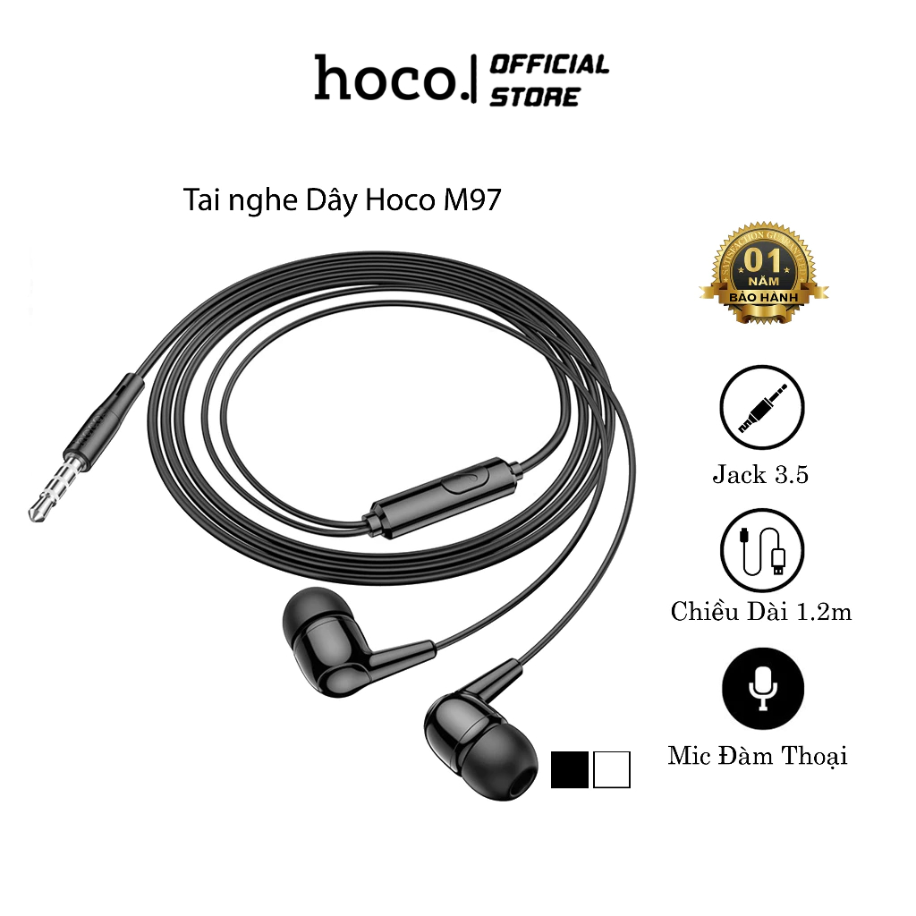 Tai nghe dây Hoco M97, micro đàm thoại, jack cắm 3.5mm, dây dài 1,2m, điều khiển một nút - hàng chính hãng.