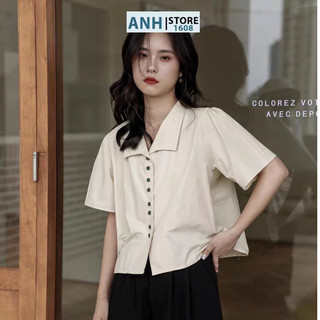 Áo sơ mi nữ kiểu tay phồng , phom lửng thời trang ANHSTORE, Áo sơ mi nữ tay phồng , phom lủng kiểu Hàn Quốc