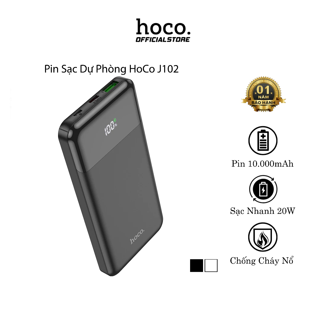 Pin Sạc Dự Phòng Hoco J102/J102A Dung Lượng 10000mAh/ 20000mAh, Sạc Nhanh 20W, Màn Hình Led Báo Pin,