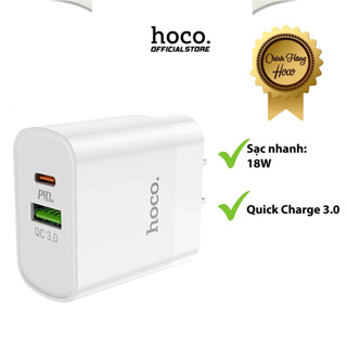 Củ Sạc HoCo C80/C80A Chân Dẹt/Chân Tròn Tiêu Chuẩn UK, Đầu Ra 2 Cổng Sạc USB Và Type C, Chíp IC, Nhựa ABS Chống Cháy.