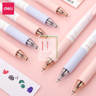  Bút bi dầu đầu bấm nhiều ngòi 4 màu mực 0.7mm Deli họa tiết hoa xinh xắn đệm tay chống trượt nét viết đều trơn tru S311 