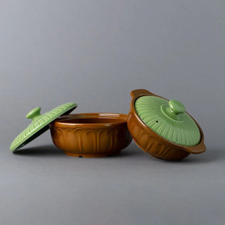 Nồi đất kho cá, kho thịt bằng sứ nắp vân xanh thân nâu Hàn Quốc- 402/ 403/ 404