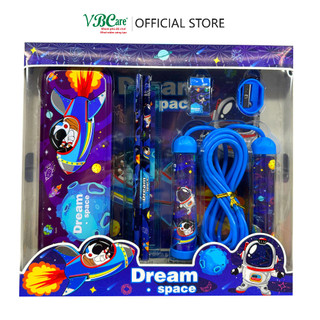 Bộ dụng cụ học tập set 6 món tặng sinh nhật tăng hứng thú học bao gồm hộp bút, bút chì, tẩy, đồ chuốt, tẩy, dây nhảy