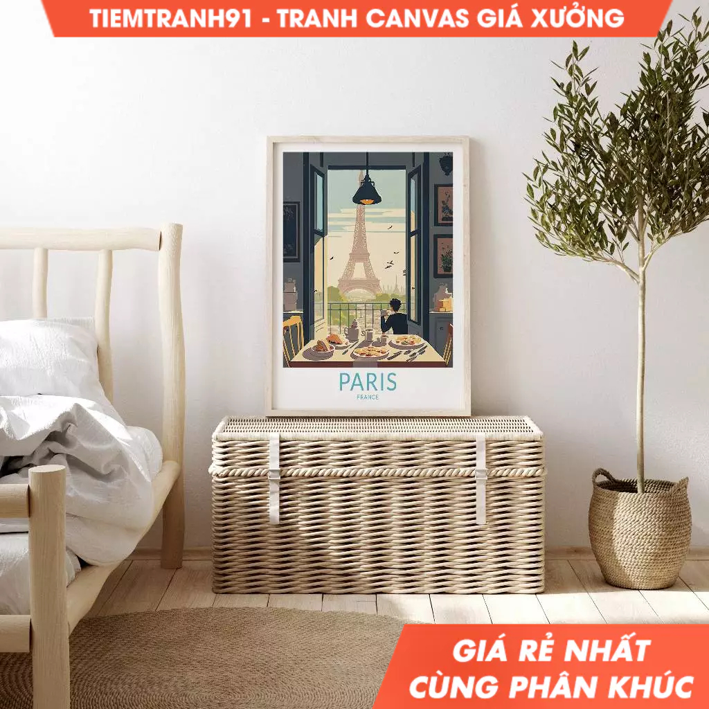 Tranh treo tường, Paris Travel Poster, Eiffel Tower Paris France, Home Decor, tặng kèm đinh treo, in