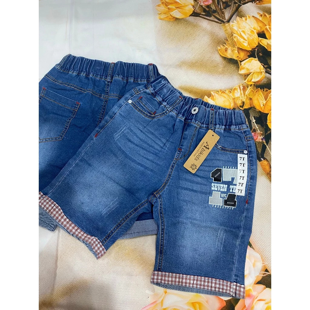 dưới 32kg Quần short jean bé trai: Quần jean đùi vải mềm cho bé Thỏ Ki