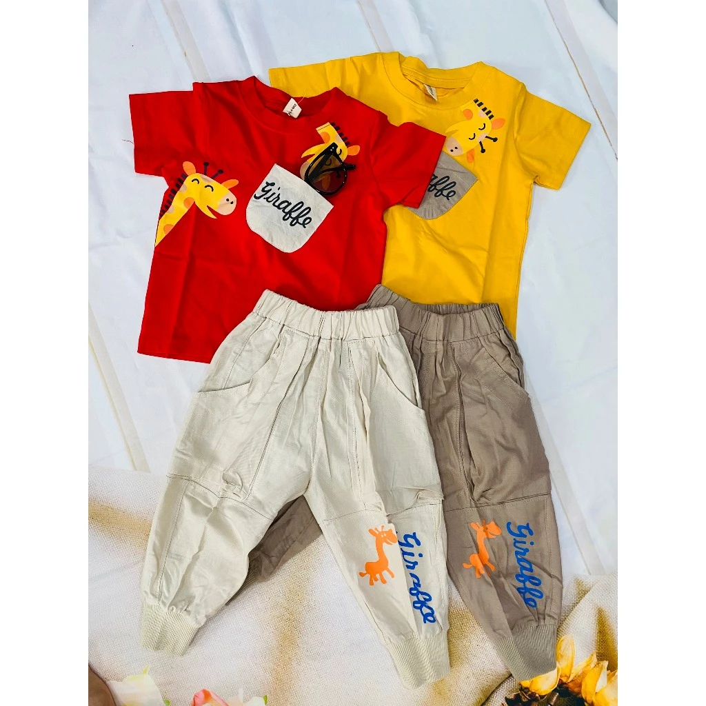 10-20kg Bộ Jogger túi hộp bé trai: Áo thun cộc tay hình huơu cao cổ + Quần kaki mềm jogger Thokids20
