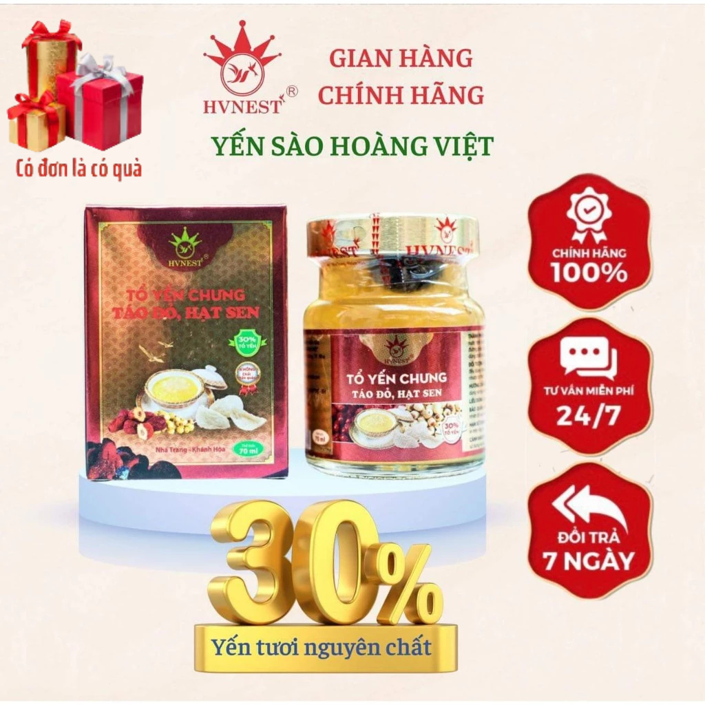 10 TẶNG 1Tổ Yến Táo Đỏ Hạt Sen Hoàng Việt (01 Hũ) Chưng Sẵn 70ml Chính Hãng Nha Trang Khánh Hòa Cho Người già, Người ốm