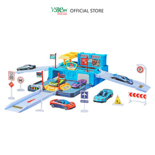 Đồ chơi bãi đỗ xe công trình chuyên dụng VBC-652-J28 gồm mô hình cao tốc 2 xe hợp kim, balo đeo, chi tiết gọn