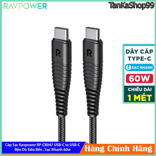 Dây Cáp Sạc Nhanh Type-C to Type-C RAVPower 1m RP CB047 Hỗ Trợ 60w Cho Điện Thoại Laptop Máy Tính Bảng