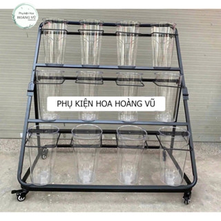 Kệ trưng bày hoa cao cấp 3 tầng 12 xô kệ bày hoa mica 3 tầng kệ chưng hoa gấp gọn tiện lợi có bánh xe dễ dàng tháo lắp