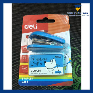 Máy bấm ghim deli mini + hộp 1000 đạn