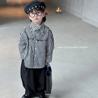 Áo sơ mi cho bé trai. Quần tây cho bé trai. Áo sơ mi+ quần tây cho bé trai từ 2 - 8 tuổi. Áo sơ mi sọc ngang trắng đen.