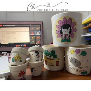 🎨 chậu đất nung vẽ tay trồng sen đá - xương rồng đầy ý nghĩa