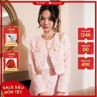 Áo khoác dạ tweed dáng ngắn cổ tròn VIEN TRAN V65W23T014