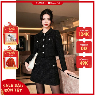 Áo dạ tweed cổ bẻ cài cúc VIEN TRAN V65W23T012