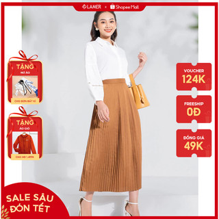 Chân Váy Xếp Ly Dáng Dài LAMER Chân Váy Công Sở Lụa Hàn Đứng Form, Mềm Mại Khoá Sườn Thoải Mái L62L20Q025