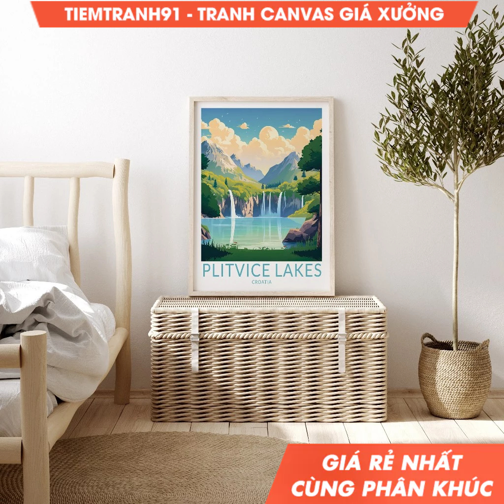 Tranh treo tường, Plitvice Lakes National Park Travel Poster, Home Decor Wall Art, tặng kèm đinh tre