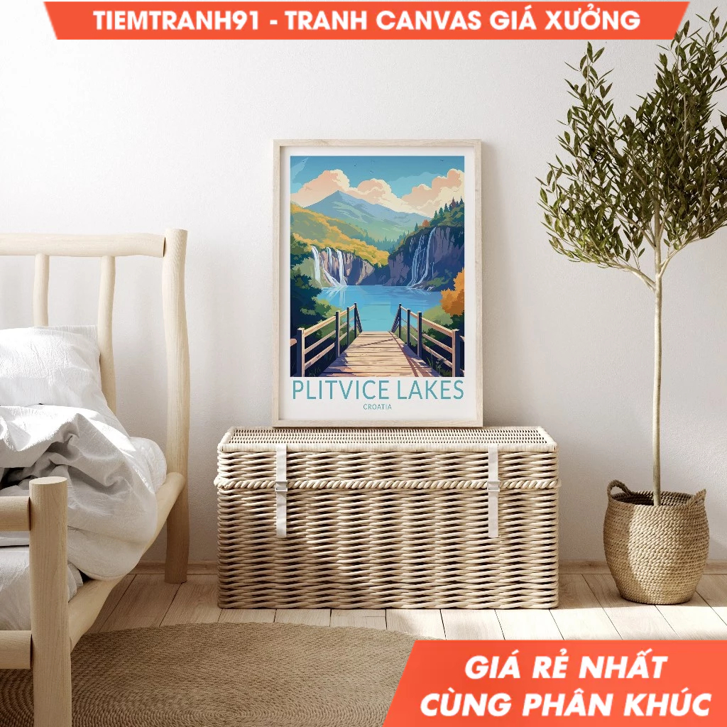 Tranh treo tường, Plitvice Lakes National Park Poster Wall Art, Home Decor, tặng kèm đinh treo, in t