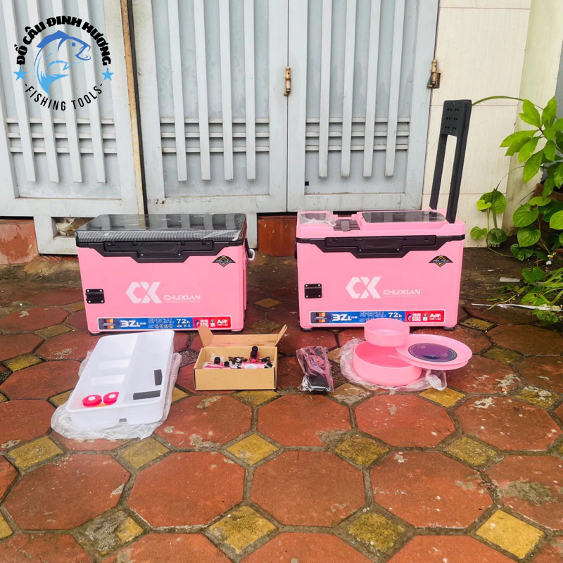 Thùng Câu Đài Chuxian Màu Hồng -combo-Bao Cần-Ô  Câu Cá