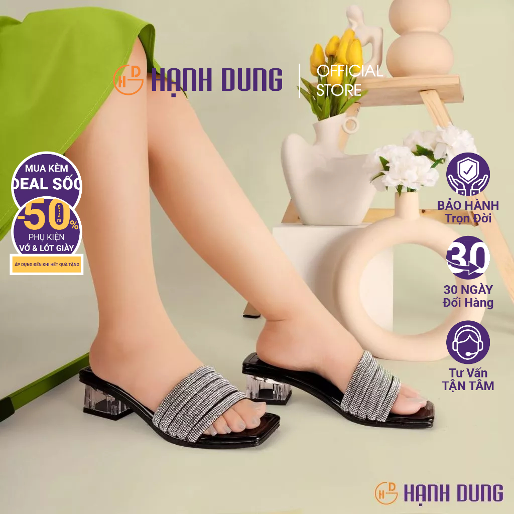 [HCM] Dép Cao Gót Hạnh Dung HD2029AH  ( Màu Nhũ - Đen )