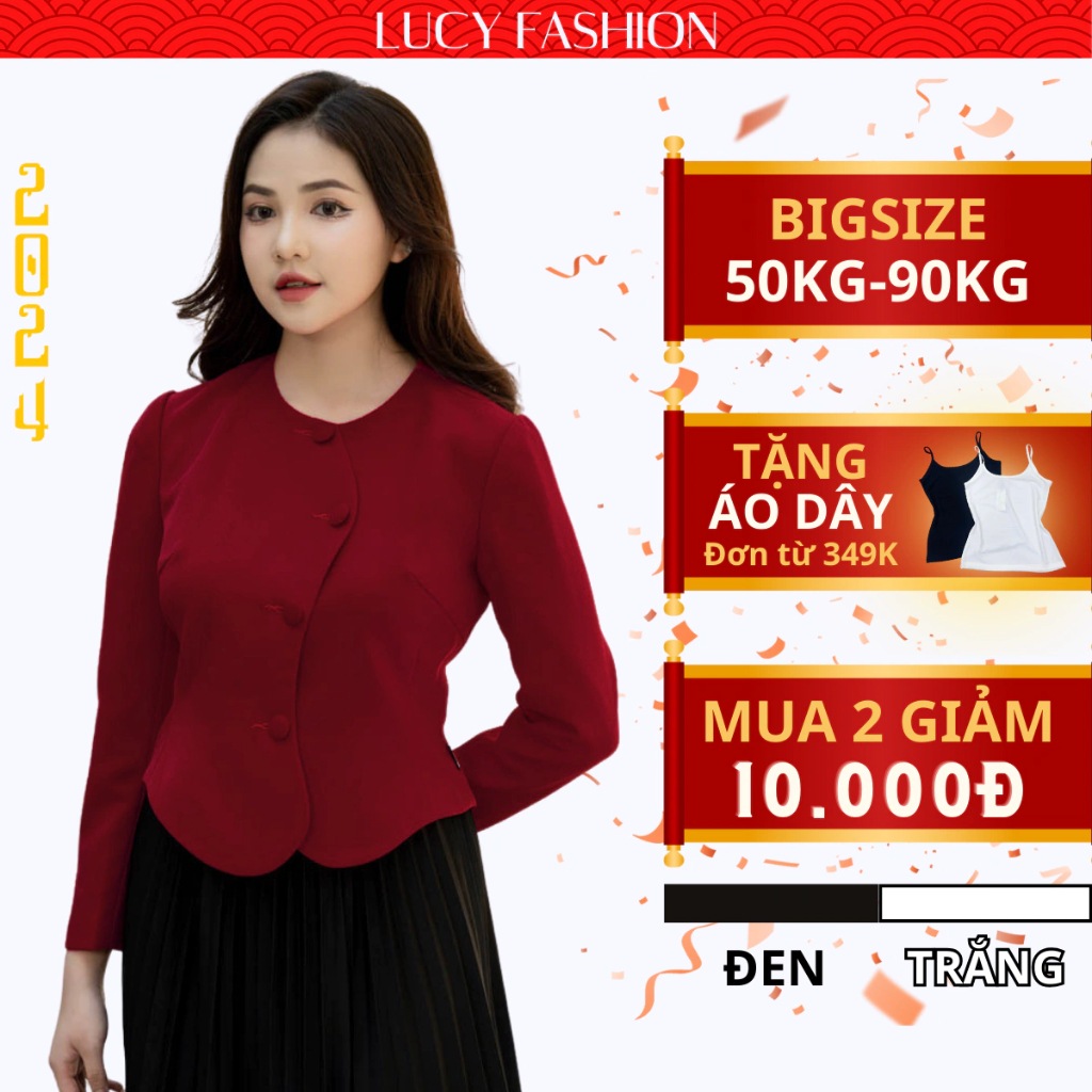 Áo vest bigsize nữ dáng ngắn tay dài đi làm đi chơi, Áo blazer bigsize ngắn vải Cotton cao cấp thoáng khí - LUCY FASHION