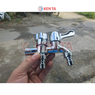 Vòi Nước Vòi Hồ 2 Đầu Ra Đa Năng Vòi Kép 2 Van Khóa Gắn Tường Có Thể Gắn Dây Cấp Nước Cho Máy Giặt