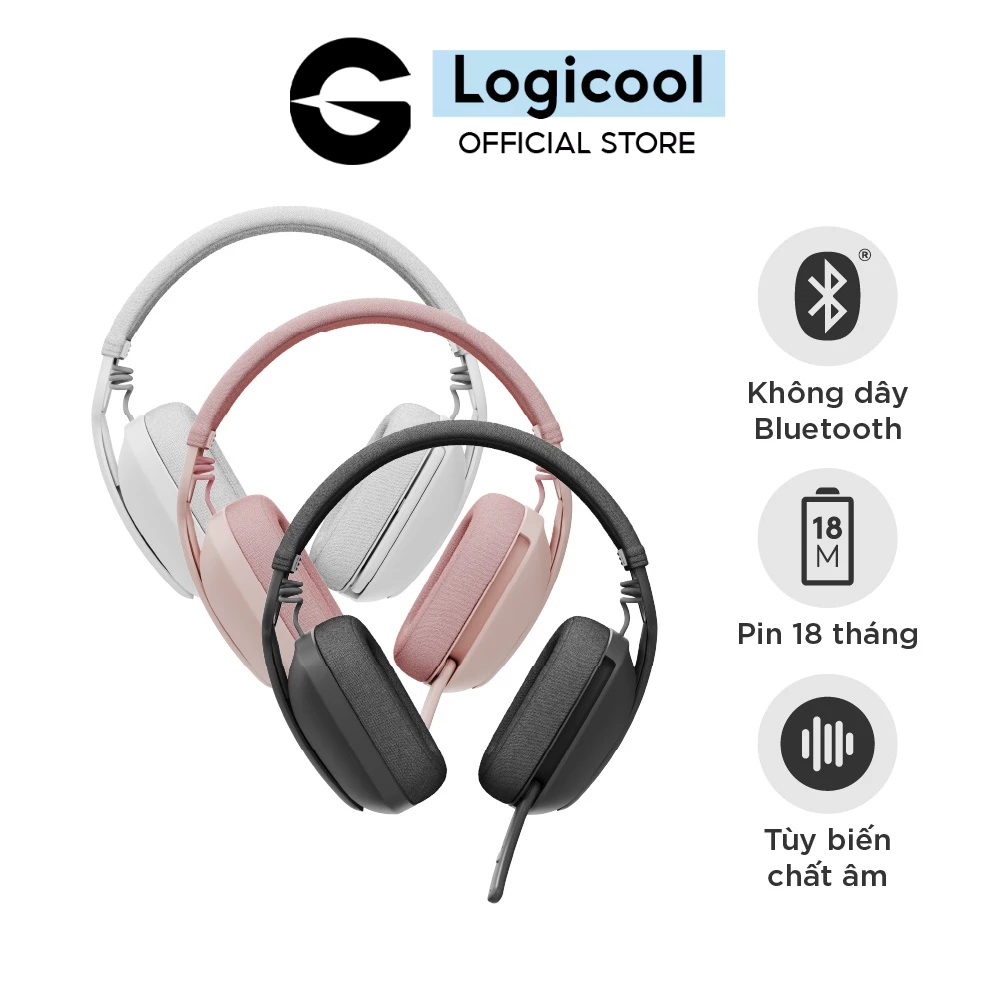 Tai nghe không dây Logitech Zone Vibe 100 - Micrô khử ồn, bluetooth đa điểm, Teams, Google Meet, Zoom, Mac/PC