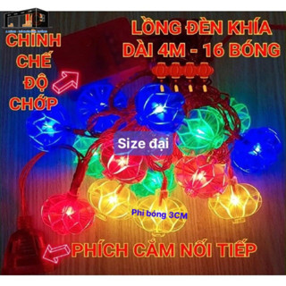 Dây Led Lồng Đèn 4M 16 bóng Đại nháy nhiều chế độ trang trí Tết [Phi bóng 3cm]