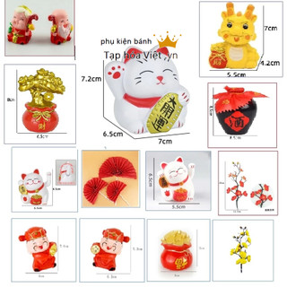 Trang trí tháp oản, ông thần tài, rồng vàng, ông bà lộc thọ, quả đào, cành đào trang trí lễ tết, mừng thọ