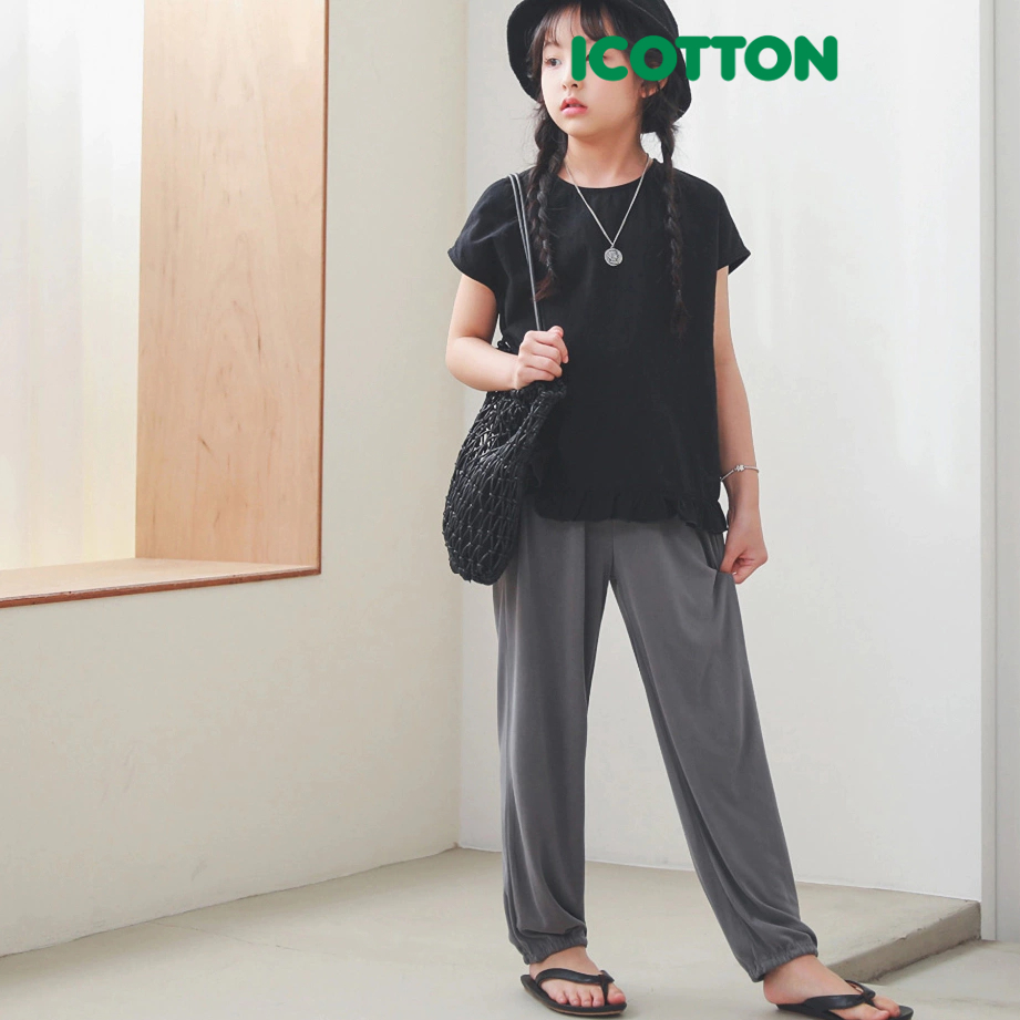 COMBO 2 quần dài bomber ông rộng bé gái Icotton trơn BG209