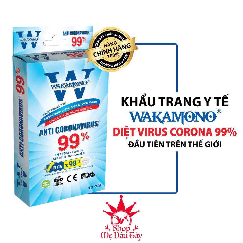 Khẩu Trang Y Tế Wakamono Việt Nam Chính Hãng (01 Hộp) Mùi Thơm Tự Nhiên, Kháng Khuẩn Kháng Virut, Dễ Thở, Chắn Giọt Bắn