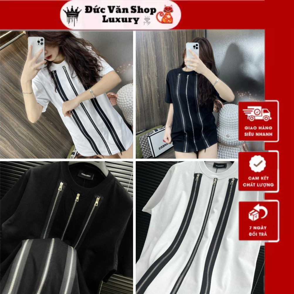 Áo Phông Nam Nữ Phối 3 Khóa D.s.q Dọc SIêu Chất - Áo Thun Nam Nữ D.s.q 3 Khóa Cao Cấp