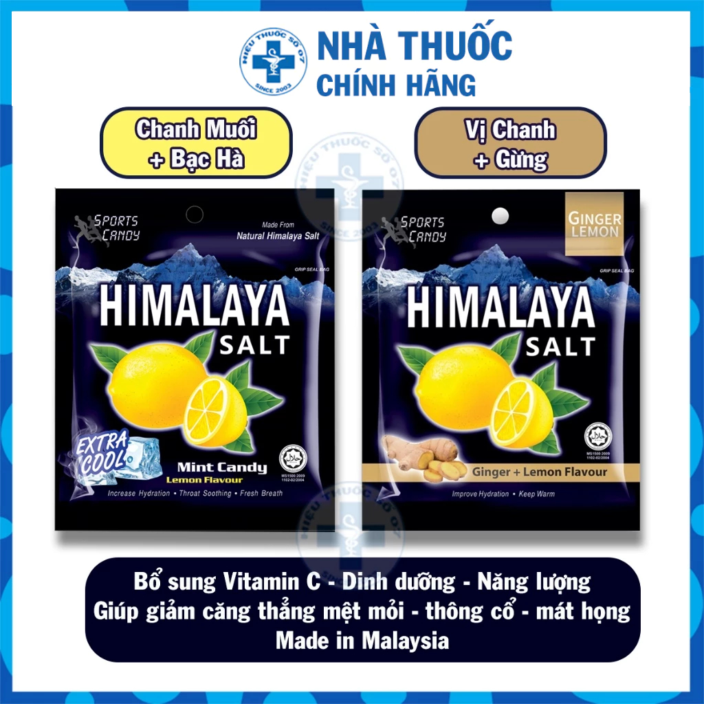 Kẹo chanh muối Himalaya Salt vị bạc hà và gừng giúp bù khoáng, vitamin C và năng lượng cho cơ thể, thông cổ mát họng