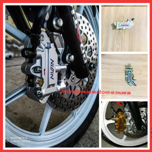 ( X ã) Heo Dầu Nissin 4 Pis+ Pát CNC 260/267mm_Gắn Cho Tất Cả Các Dòng Xe_Màu Trắng Làm Bằng Nhôm CN