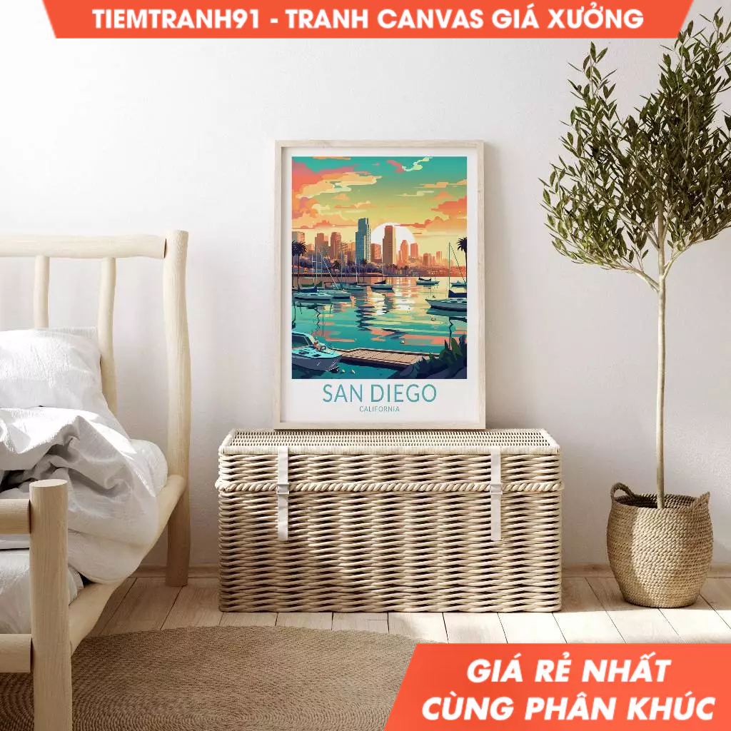 Tranh treo tường, San Diego California Travel Poster, San Diego Travel Wall Poster, California coast